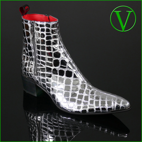 Sylvian J984 'Feline' - Mirror Crocodile Effect Vegan Leather Boot